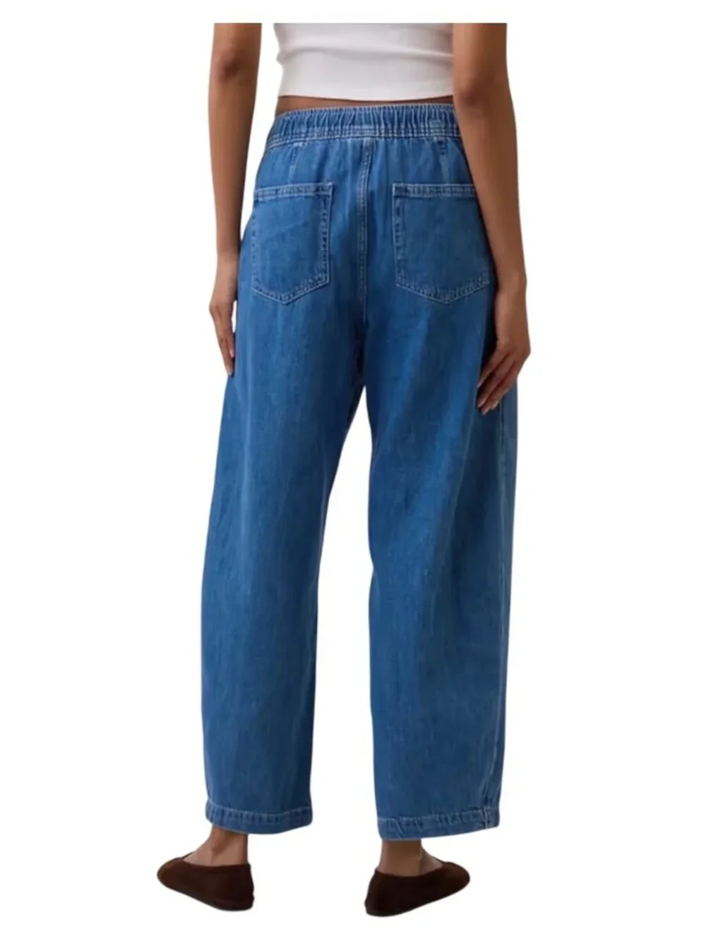 Gap The easy barrel patch pocket Jeans indigo XS Petite Denim Drawstring Wide-Le - Picture 3 of 11
